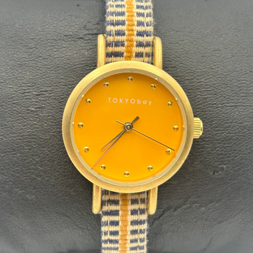 TOKYObay Orange Dial Women's Watch Gold Tone Case Fabric Strap New Battery